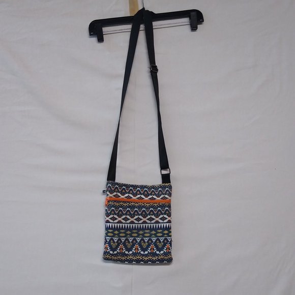 Cross Body Bag Aztec Design Adjustable Strap 3 Compartments Gender-Neutral EUC - Picture 14 of 14